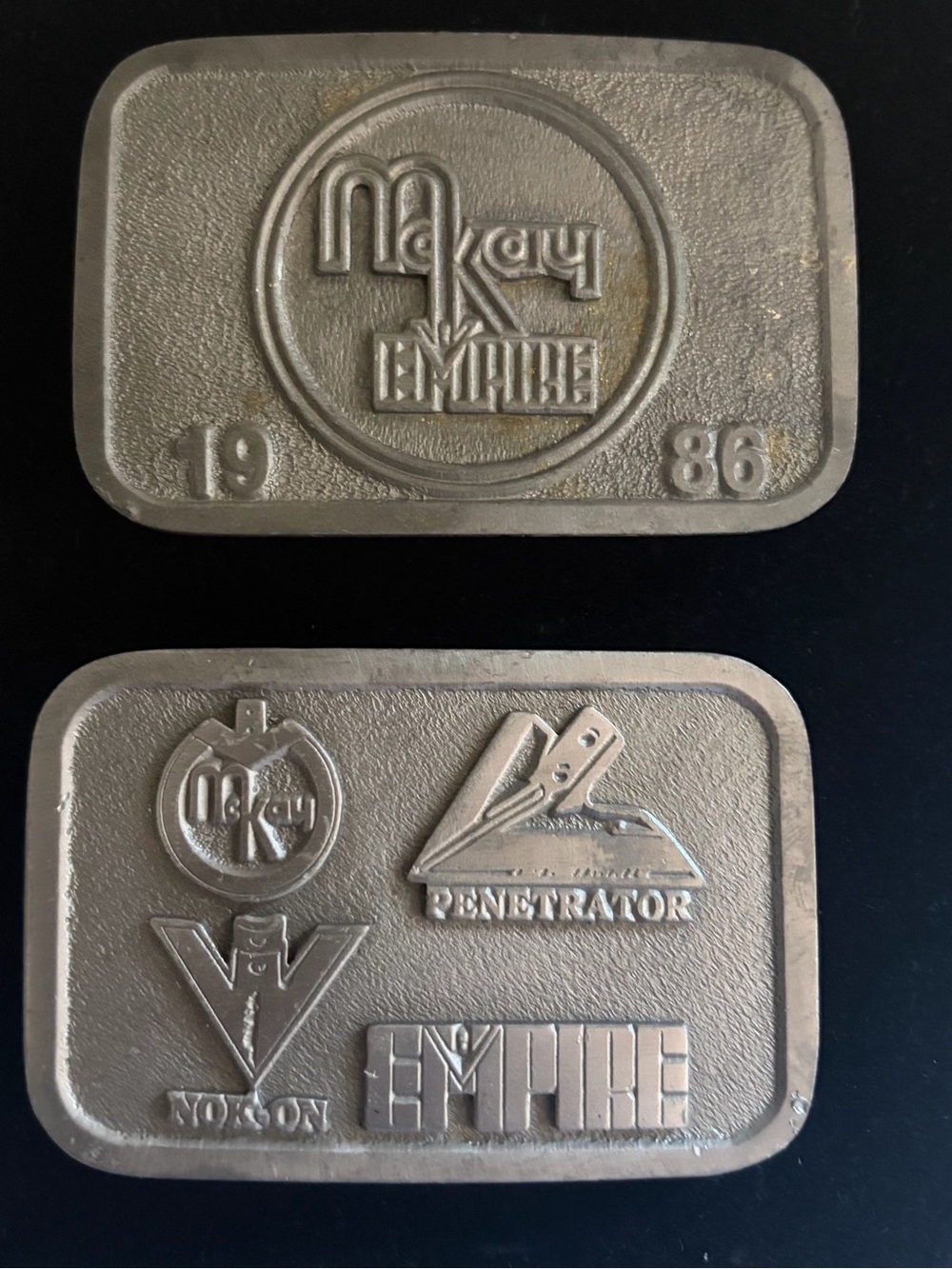 Vintage McKay Empire 1986, 1988 Pewter Belt Buckles Limited Edition - Set of 2